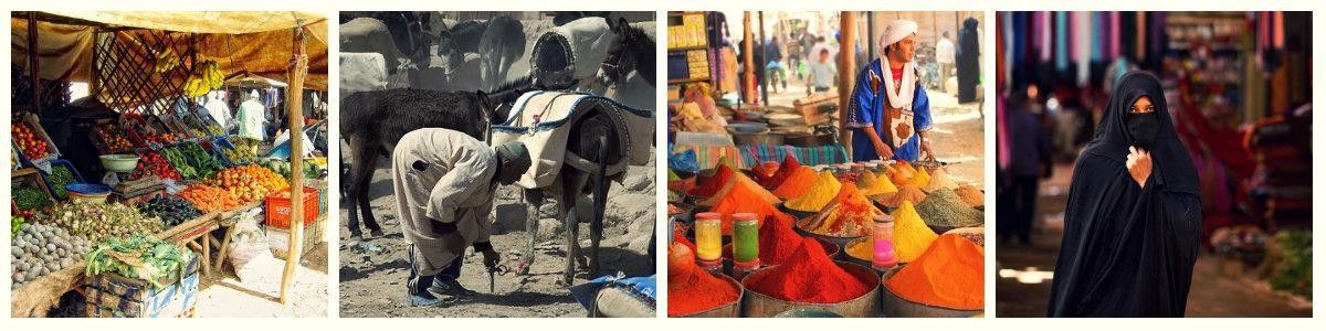 Impressie 4-daagse rondreis Marrakech - markt - ezelmarkt in Rissani - kruiden in souk - gesluierde vrouw